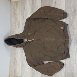 Berne Mens Duck Canvas Quilt Lined Zip Up Workwear Hooded Jacket Brown Sz XLR